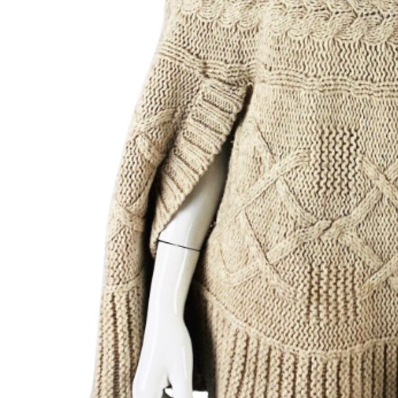 NWOT Luxury Italy Cocogio Taupe Cable Knit Cowl Neck Pullover Poncho Sweater - Picture 5 of 9